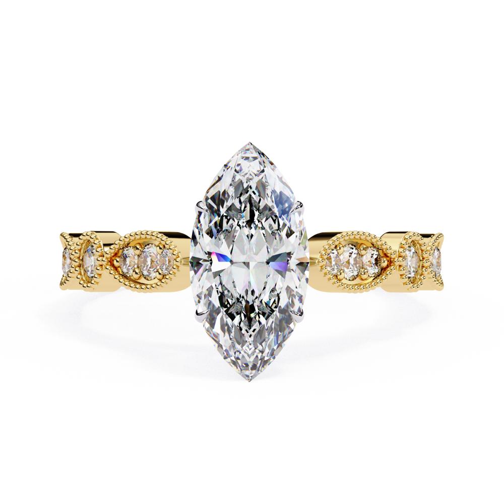 Marquise Cathedral With Milgrain Band Engagement Ring