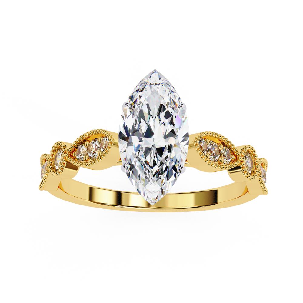 Marquise Cathedral With Milgrain Band Engagement Ring