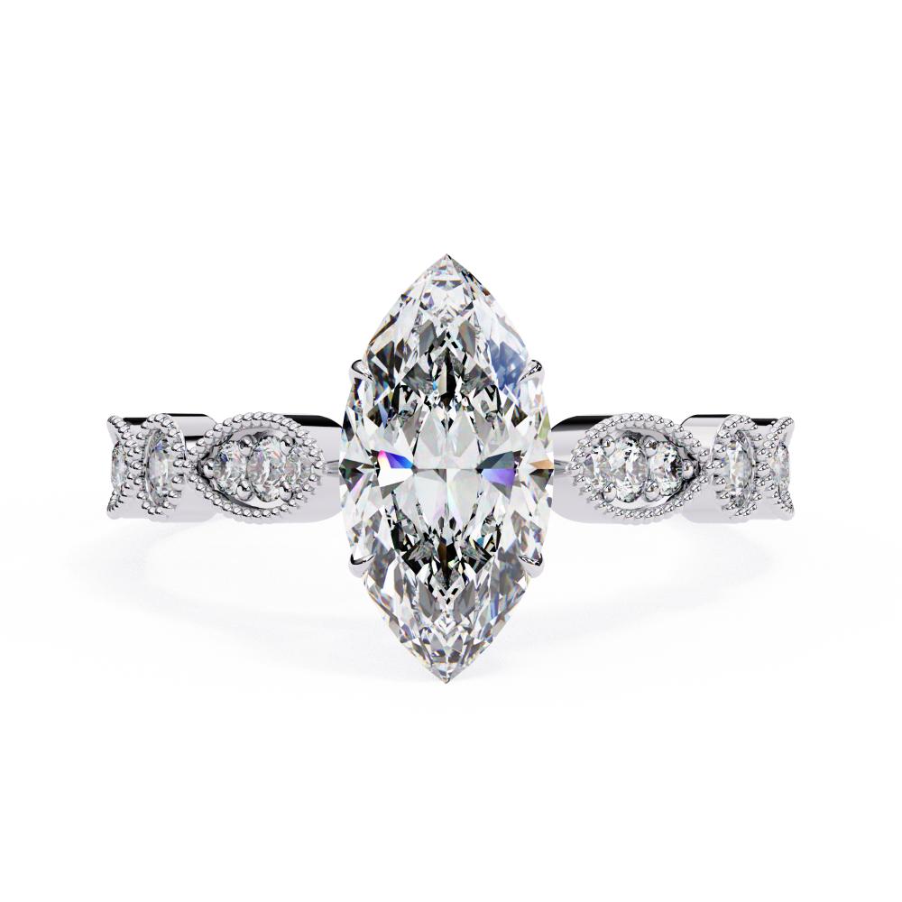 Marquise Cathedral With Milgrain Band Engagement Ring