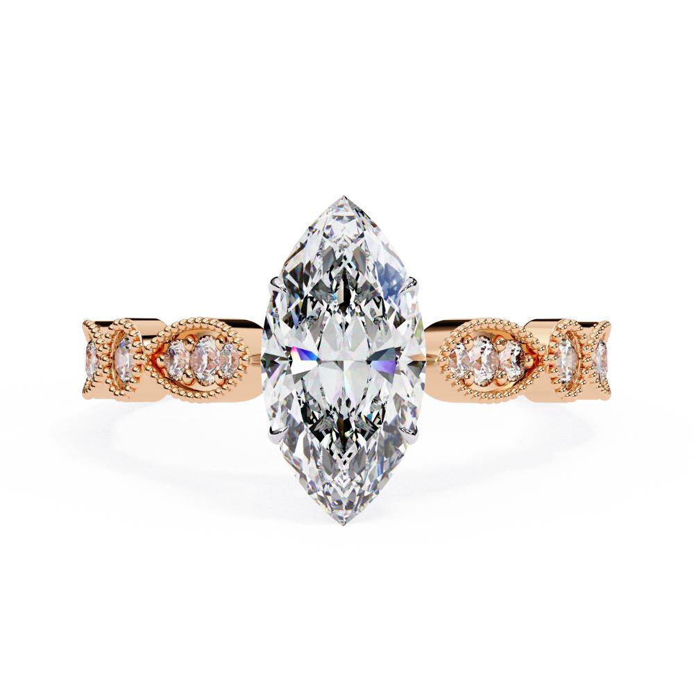 Marquise Cathedral With Milgrain Band Engagement Ring