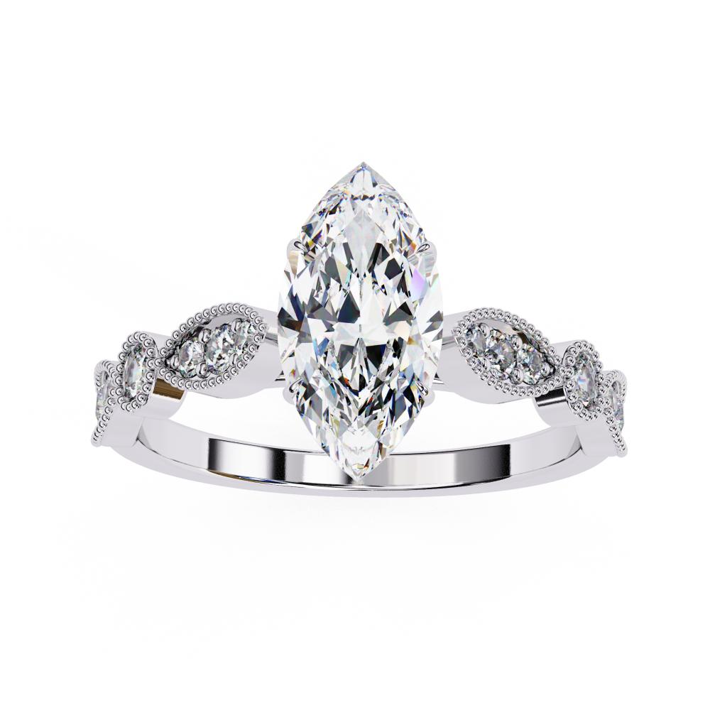 Marquise Cathedral With Milgrain Band Engagement Ring