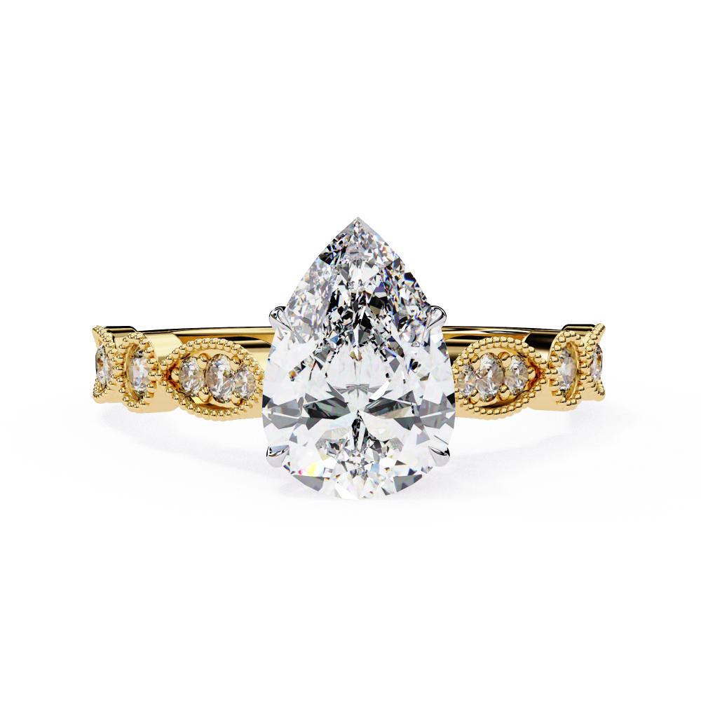 Pear Cathedral with Milgrain Band Engagement Ring