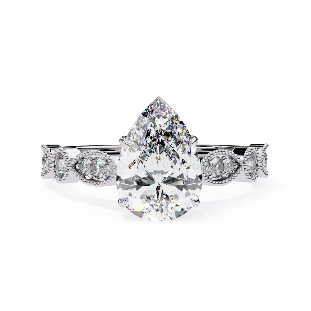 Pear Cathedral with Milgrain Band Engagement Ring