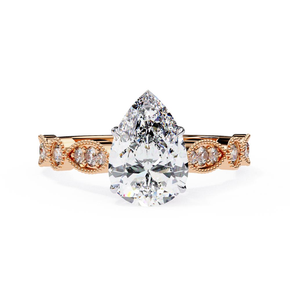 Pear Cathedral with Milgrain Band Engagement Ring