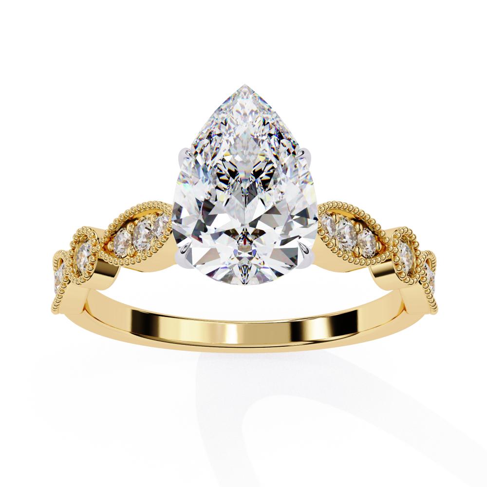 Pear Cathedral with Milgrain Band Engagement Ring
