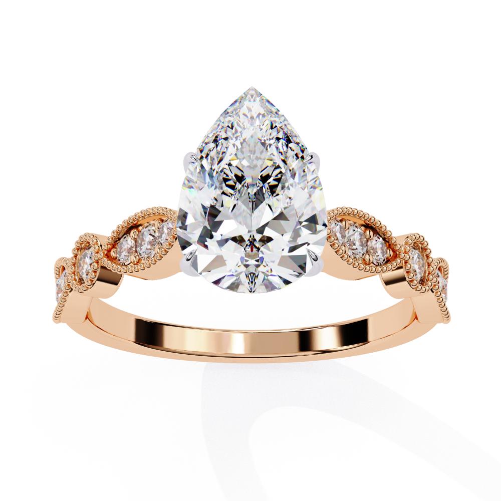 Pear Cathedral with Milgrain Band Engagement Ring
