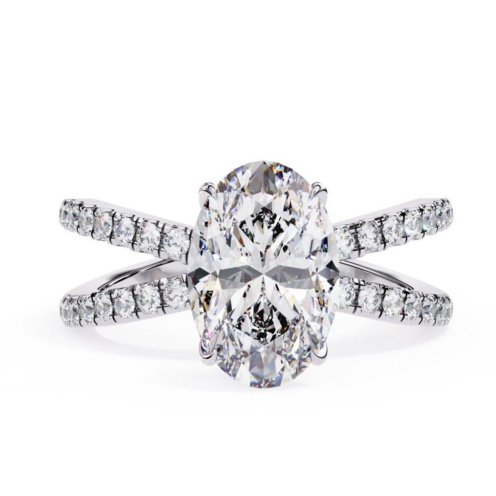 Oval Hidden Halo With Split Shank Engagement Ring