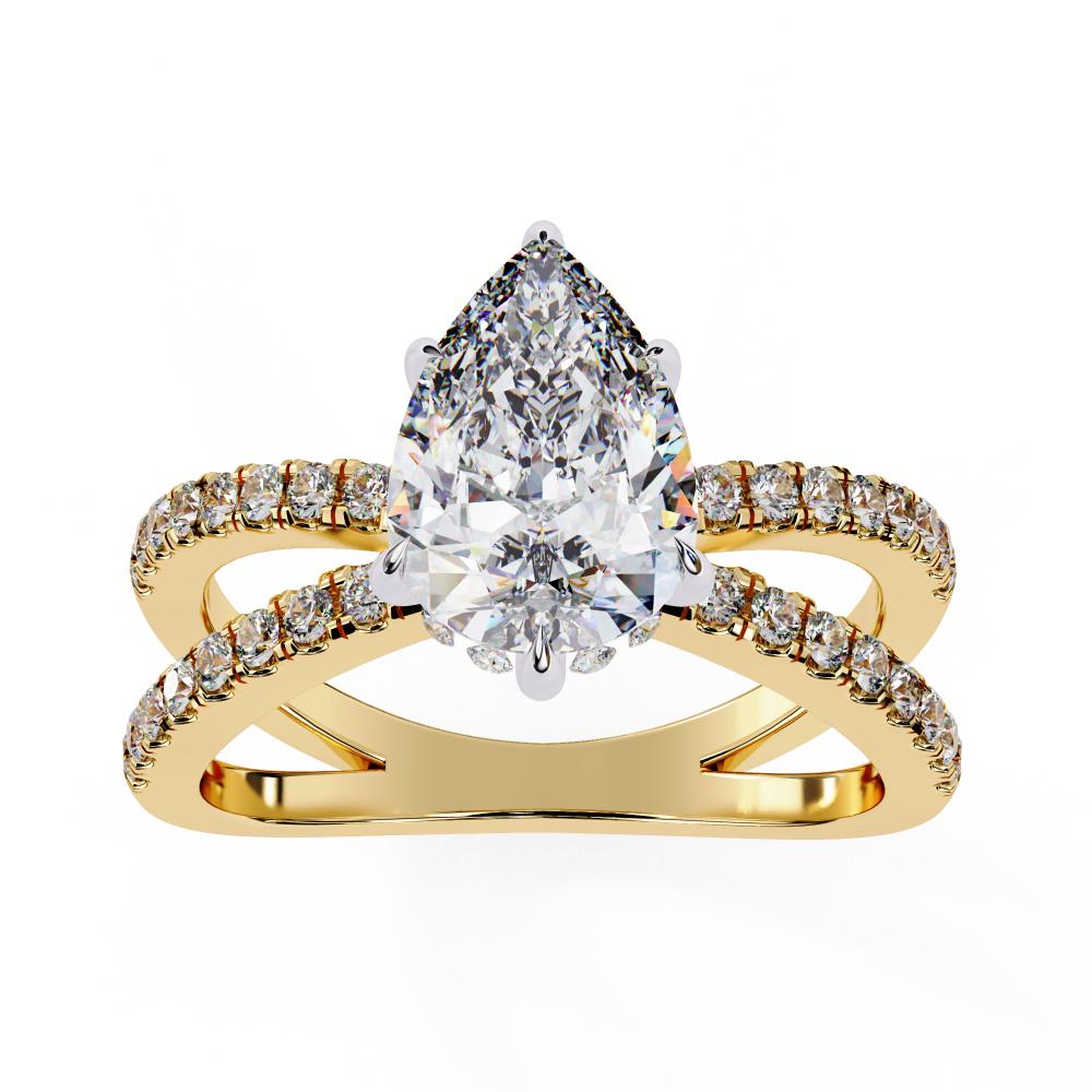 Pear Hidden Halo With Split Shank Engagement Ring