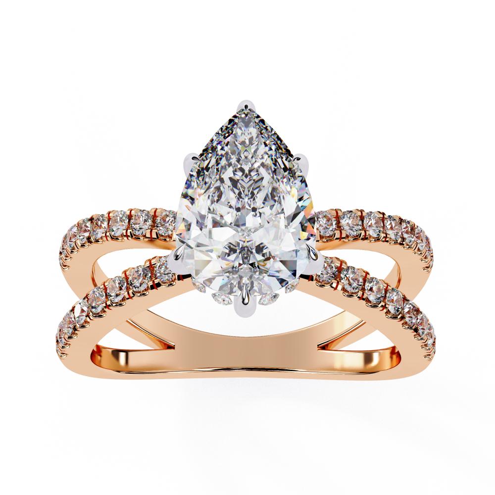 Pear Hidden Halo With Split Shank Engagement Ring