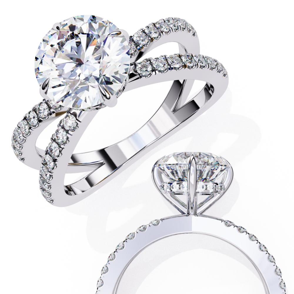 Round Hidden Halo with Split Shank Engagement Ring
