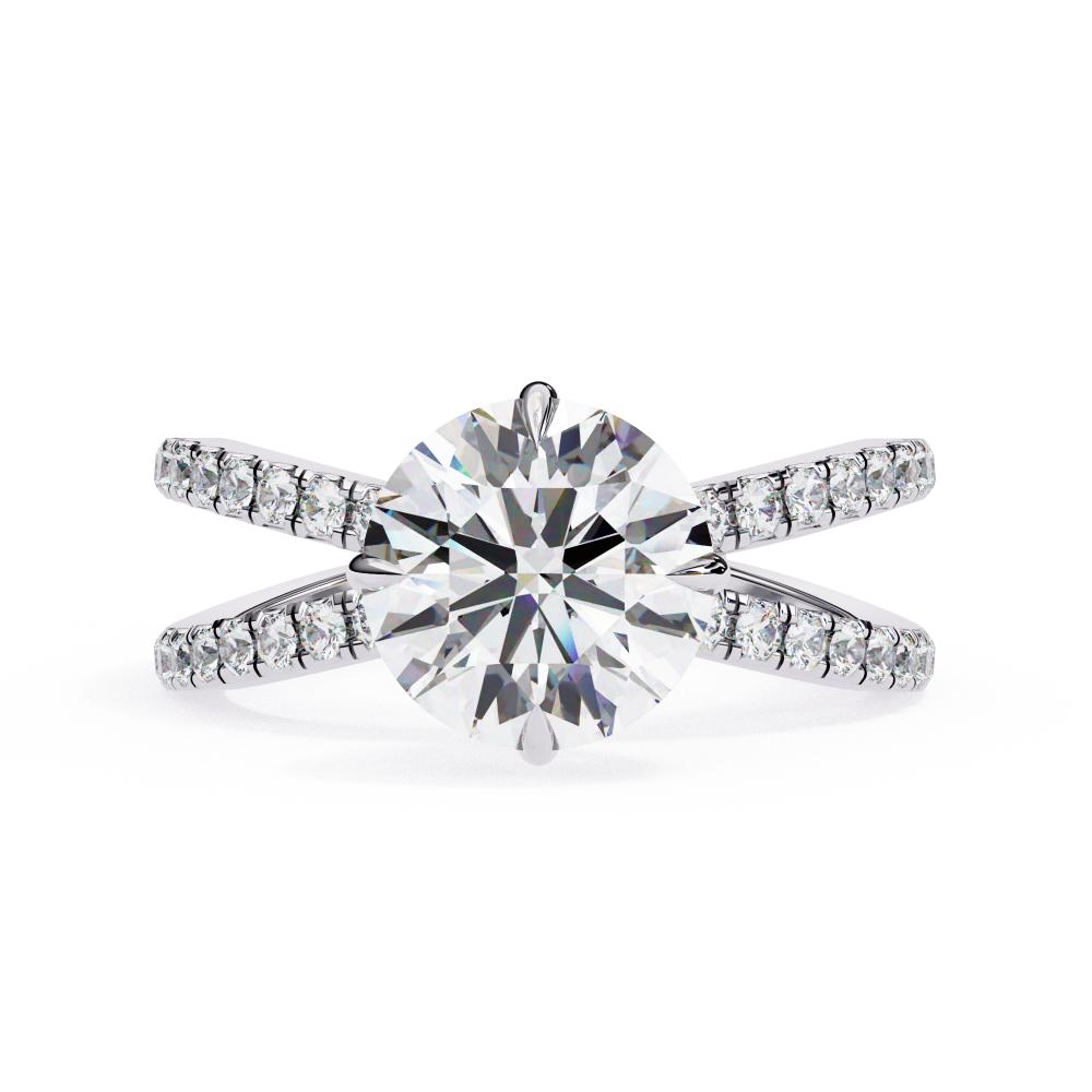 Round Hidden Halo with Split Shank Engagement Ring
