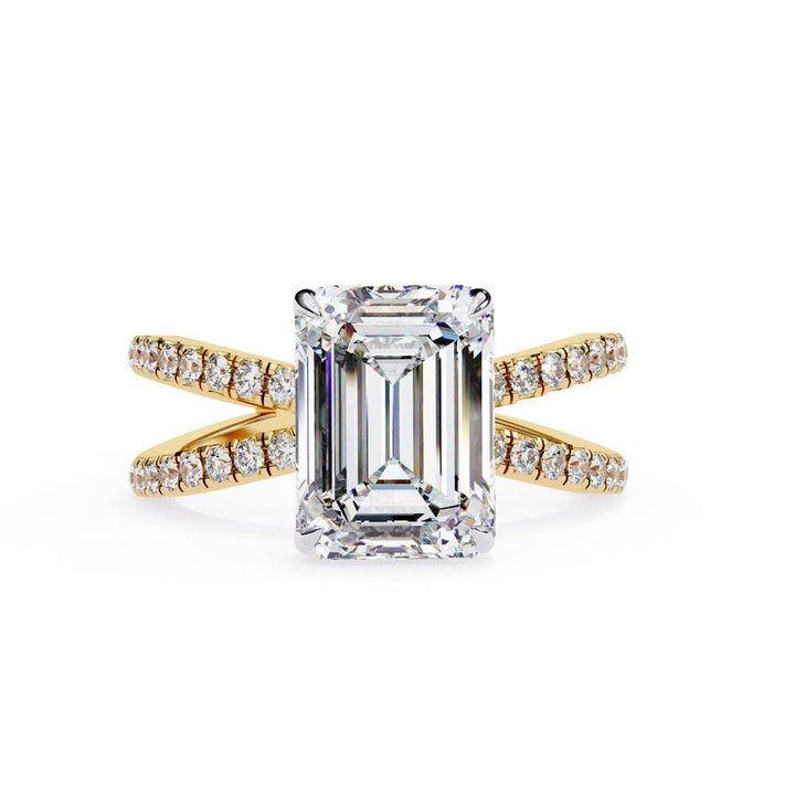 split shank emerald cut engagement ring