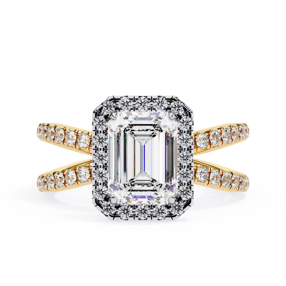 emerald cut halo split shank engagement rings