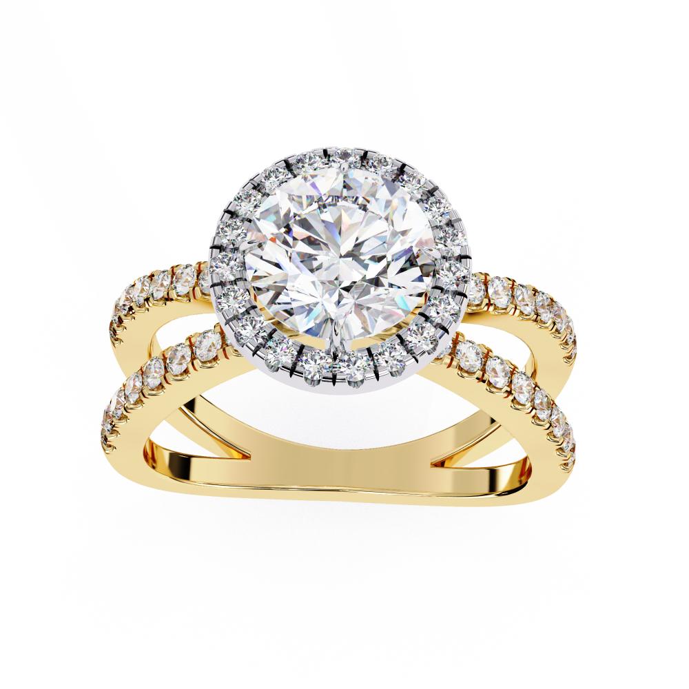 Round Halo With Split Shank Engagement Ring