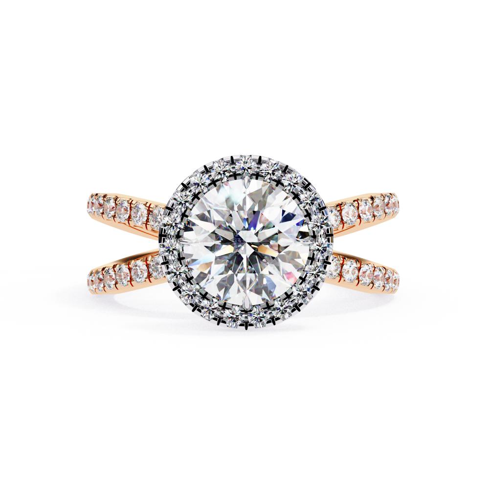 Round Halo With Split Shank Engagement Ring