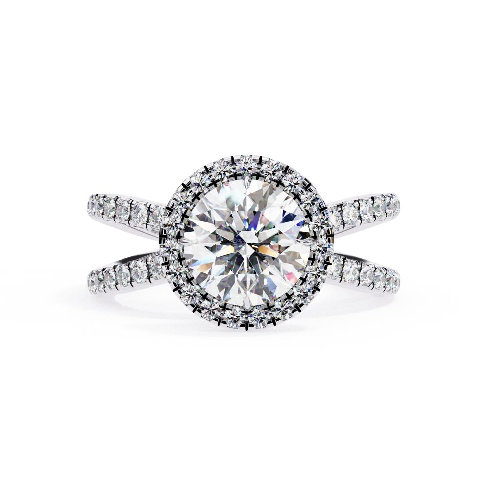 14k White Gold Pave Halo and Shank Diamond Engagement Ring