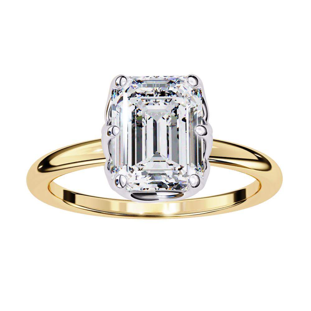 Emerald Solitaire with Lotus Flower Prong Engagement Ring