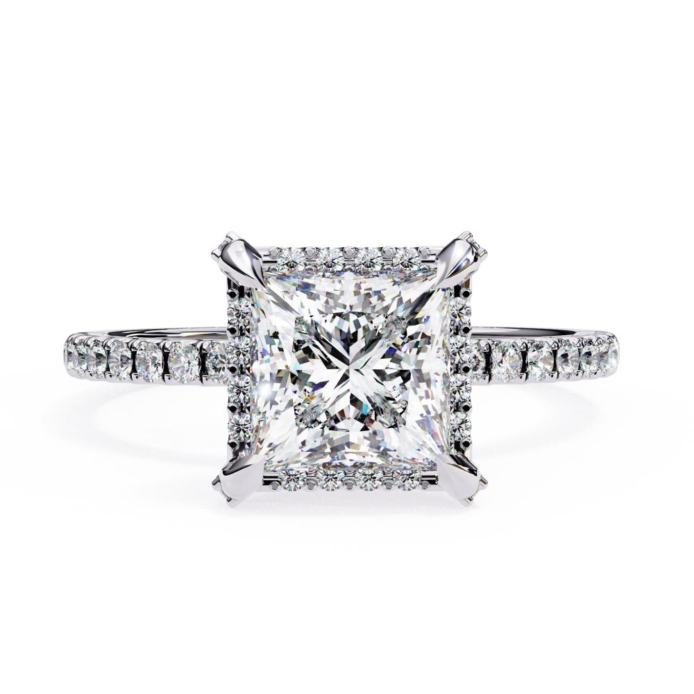 Princess Halo with Pave Band Engagement Ring