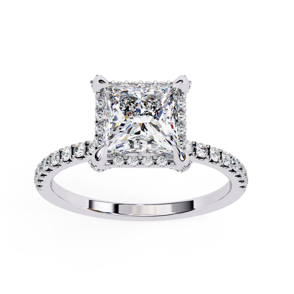 Princess Halo with Pave Band Engagement Ring