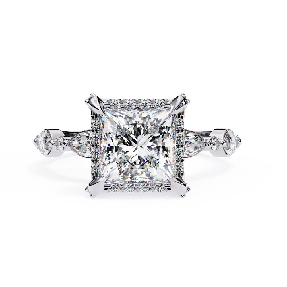 Princess Halo with Accent Stone Engagement Ring