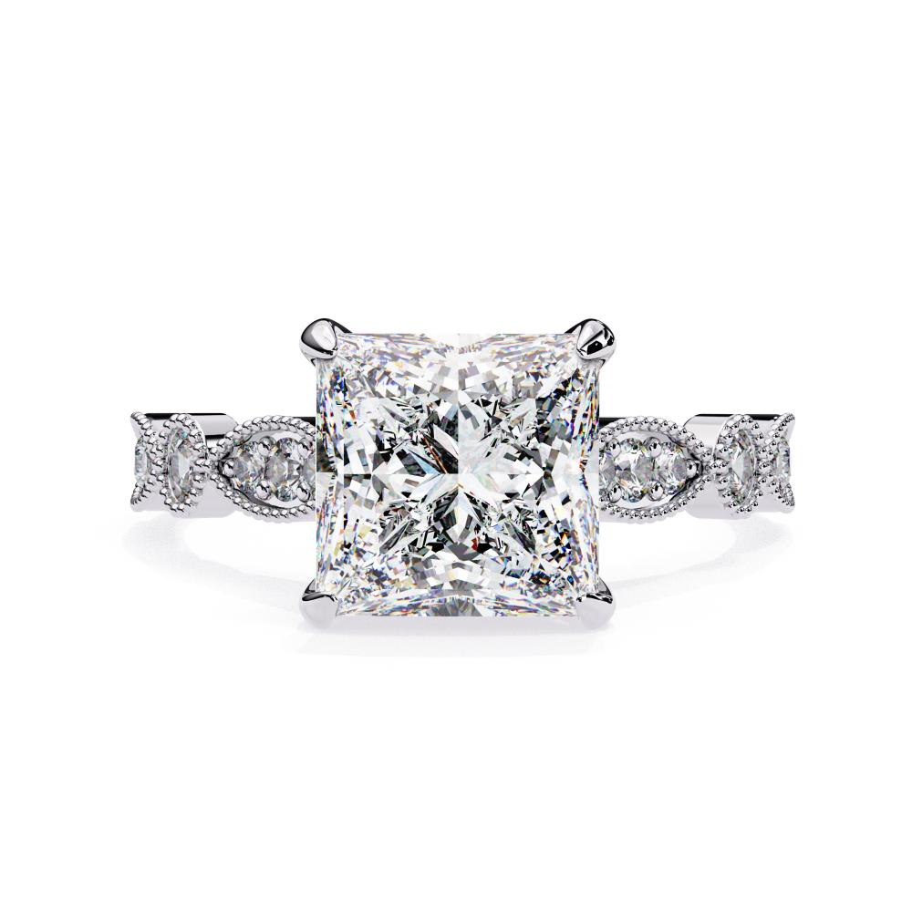 Princess Hidden Halo with Milgrain Band Engagement Ring