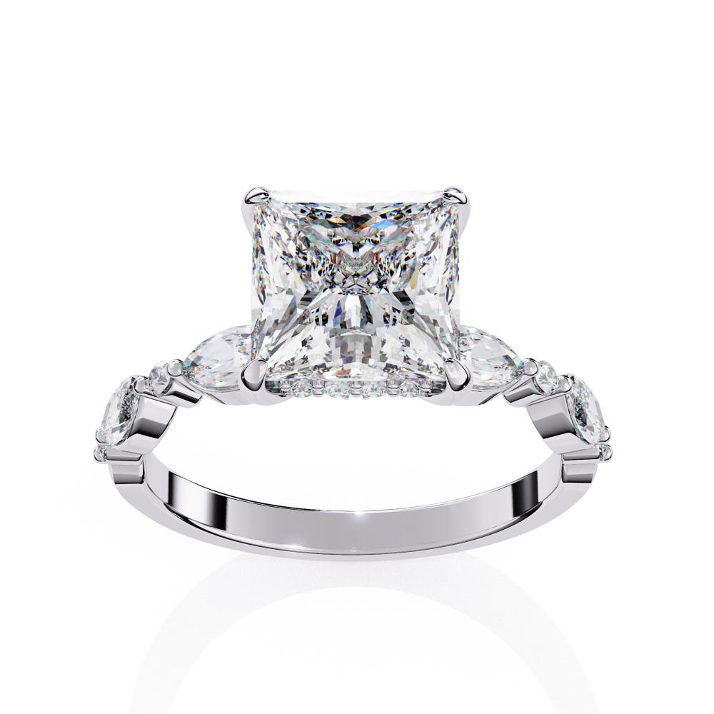 Princess Hidden Halo with Accent Stone Engagement Ring