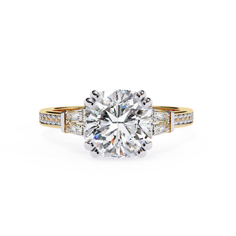 Cushion Double Claw Prong Three Stone Engagement Ring