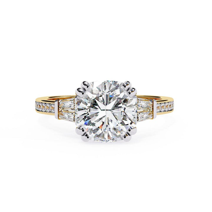 Cushion Double Claw Prong Three Stone Engagement Ring