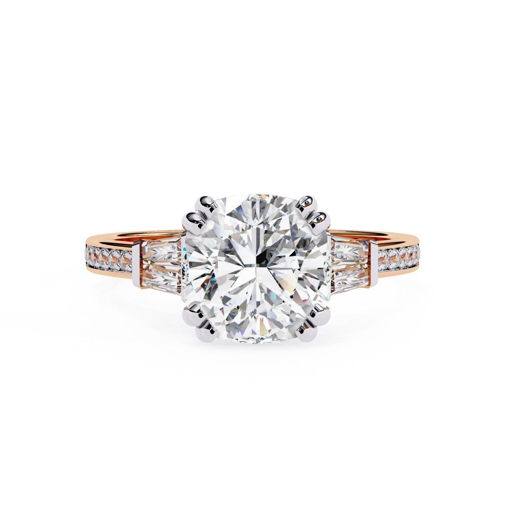 Cushion Double Claw Prong Three Stone Engagement Ring