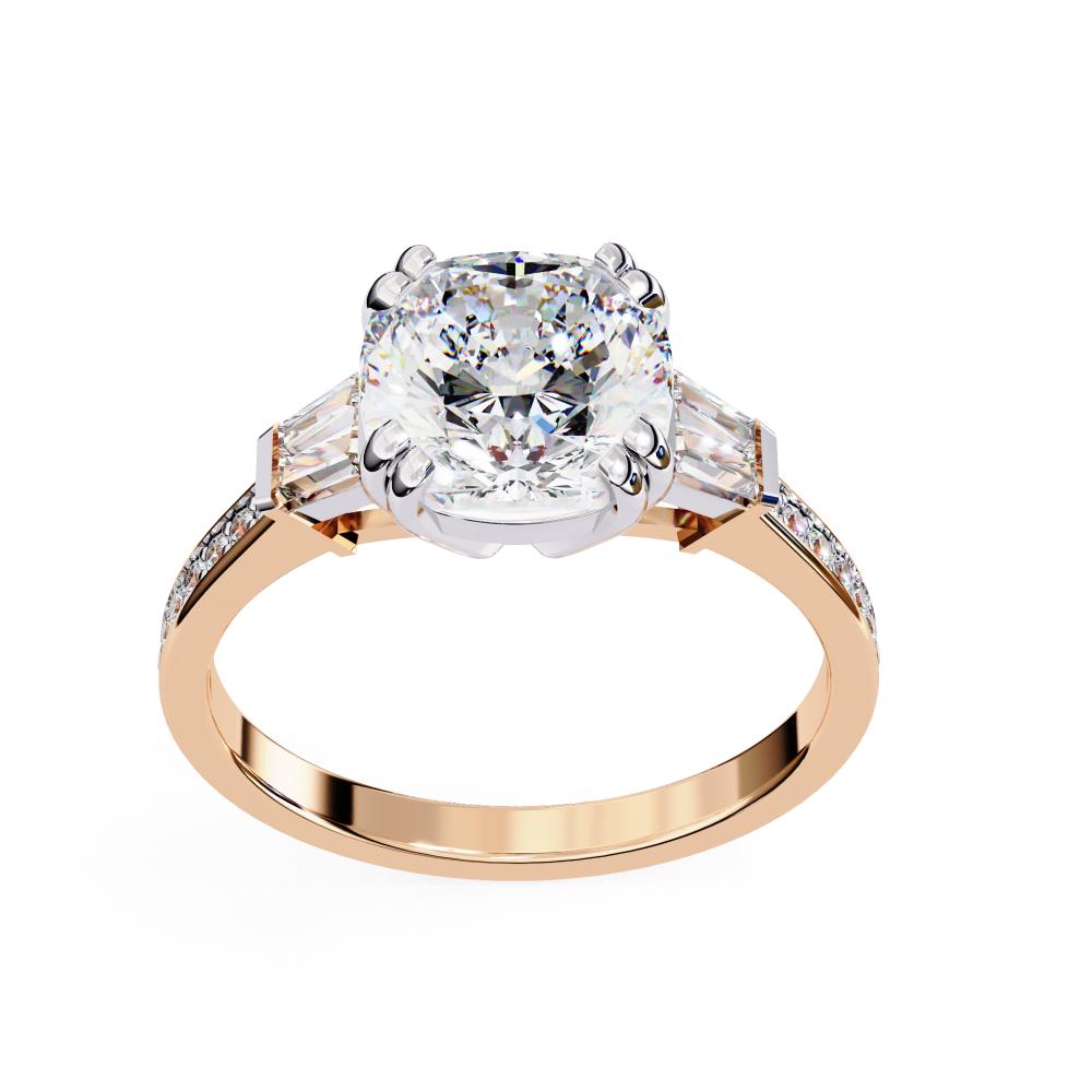 Cushion Double Claw Prong Three Stone Engagement Ring