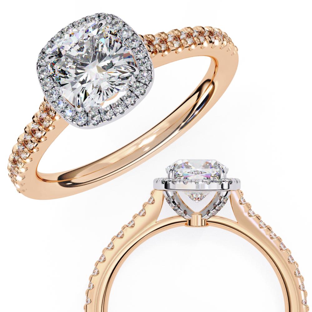 Cushion Halo with Cathedral Engagement Ring Rose Gold