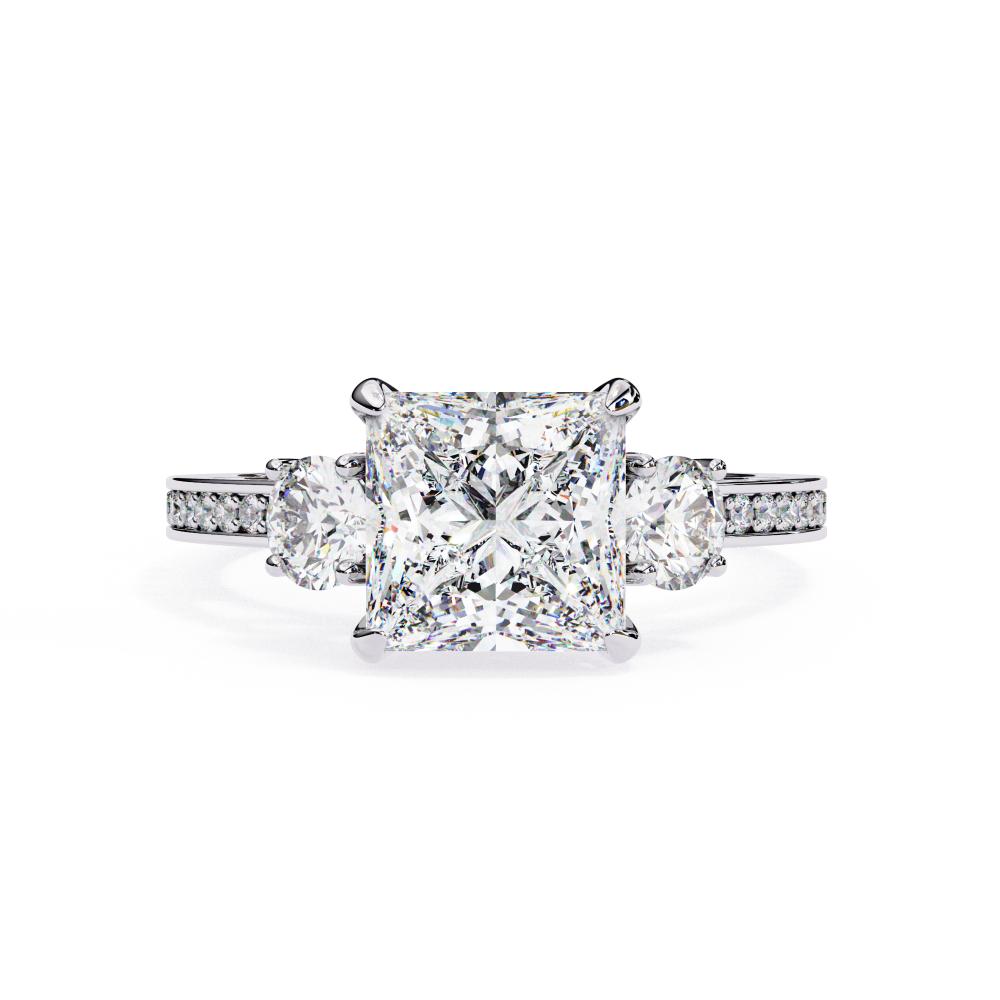 Princess with Round Three Stone Engagement Ring