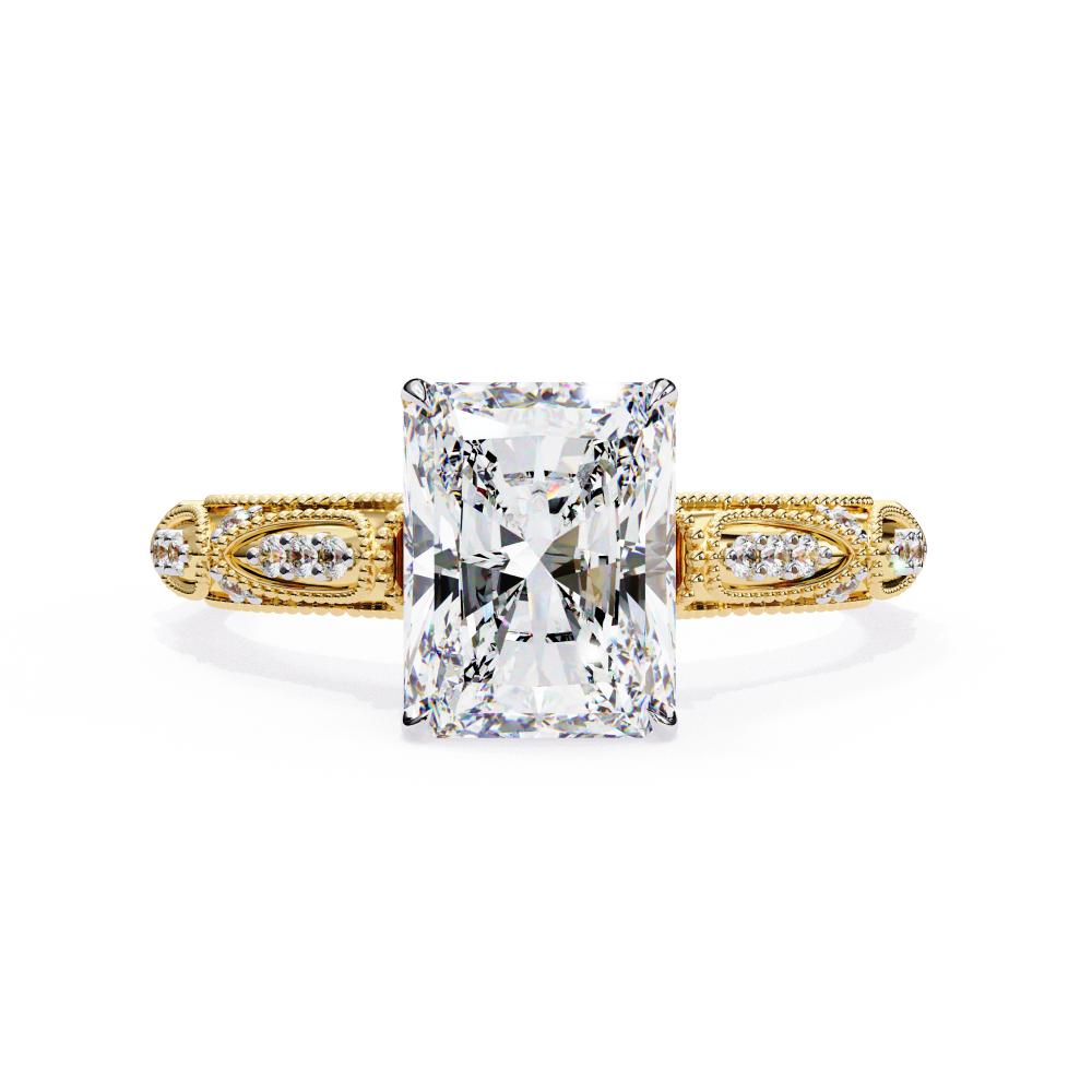 Radiant Cathedral with Traditional Milgrain Engagement Ring