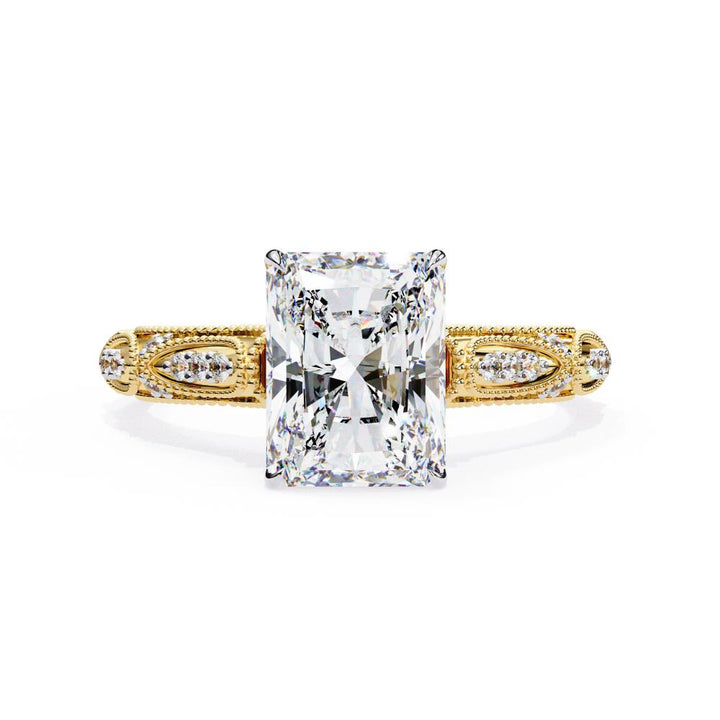 Radiant Cathedral with Traditional Milgrain Engagement Ring