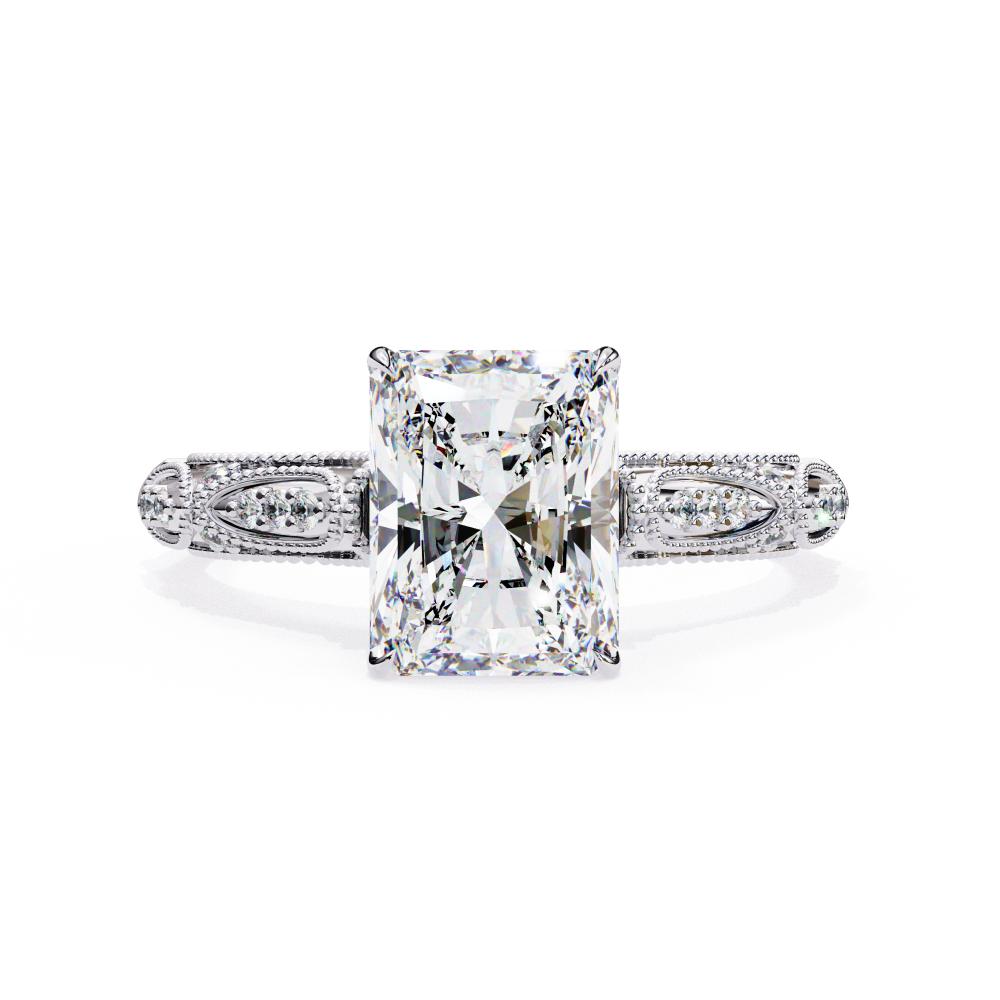 Radiant Cathedral with Traditional Milgrain Engagement Ring