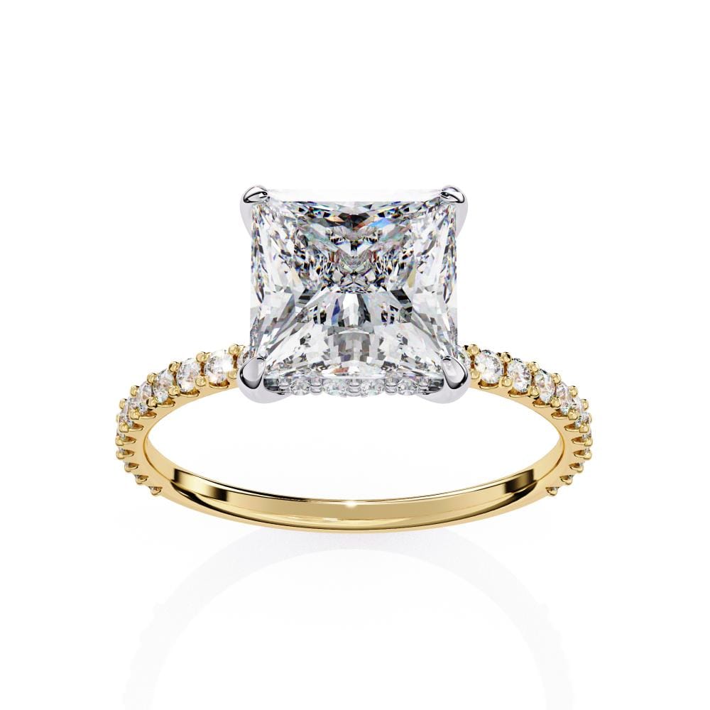 Princess Hidden Halo with Pave Engagement ring