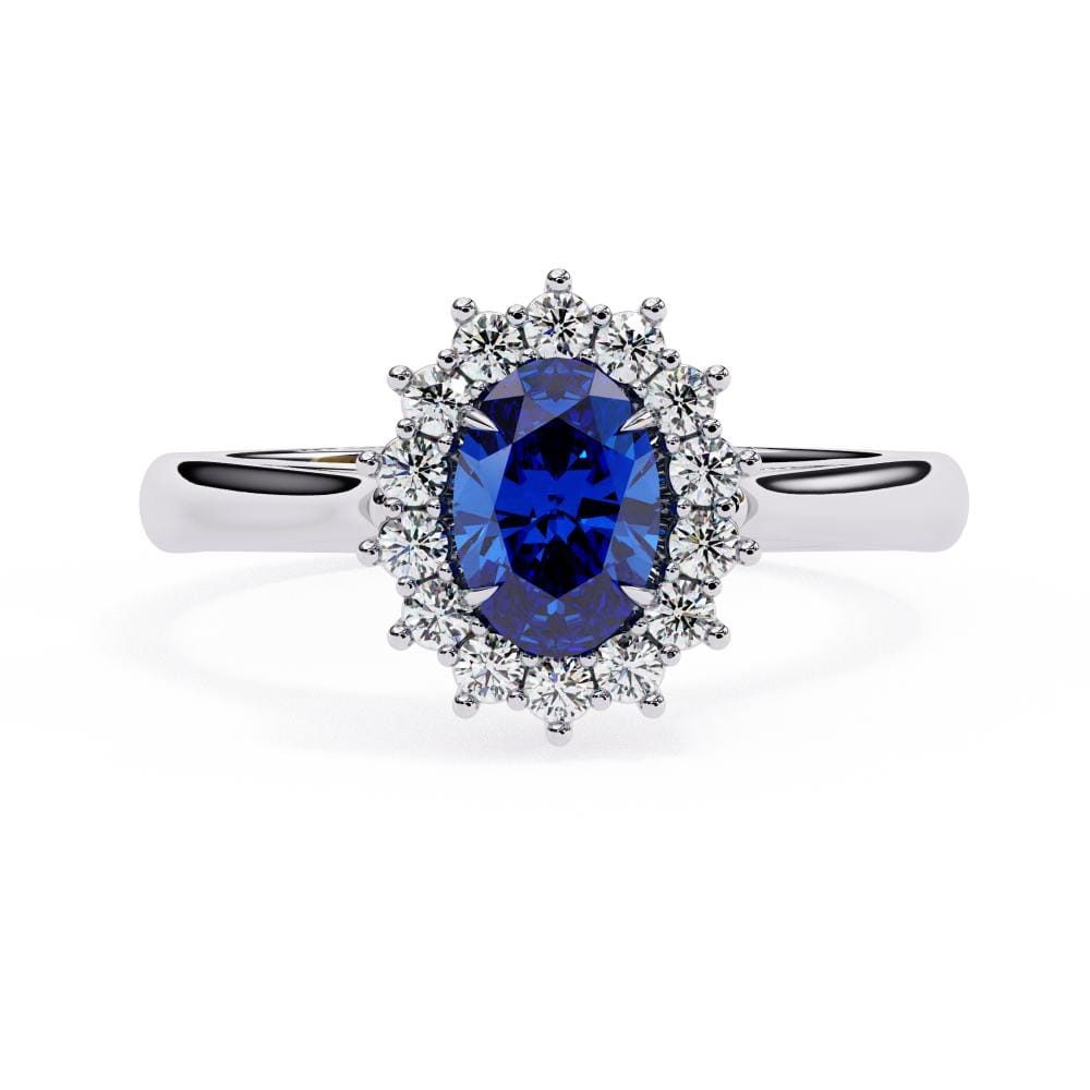 Blue Oval With Vintage Halo Engagement ring