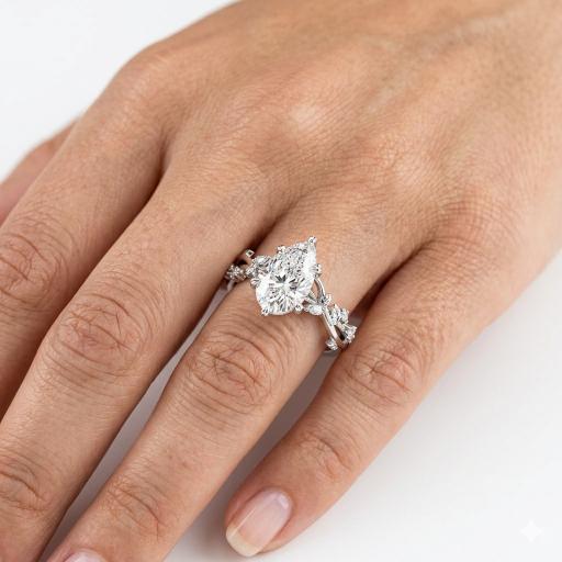 Pear shaped Nature inspired Engagement Ring