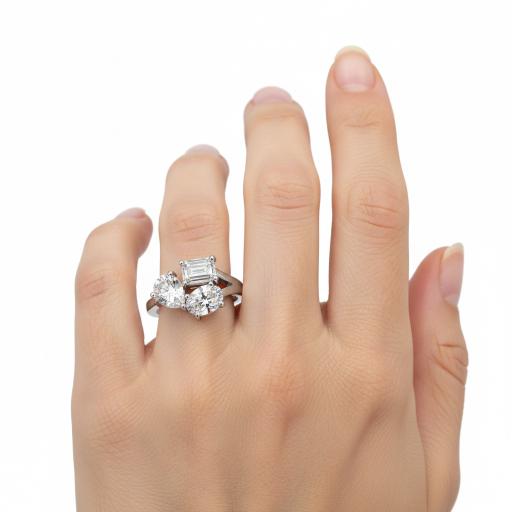 Three stone toi et moi Ring Oval, Pear, Emerald