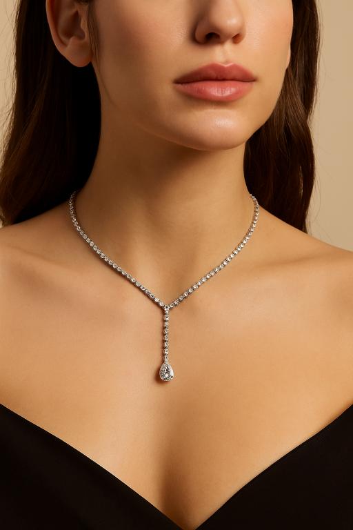 Pear Dangling Tennis Moissanite Diamond Necklace