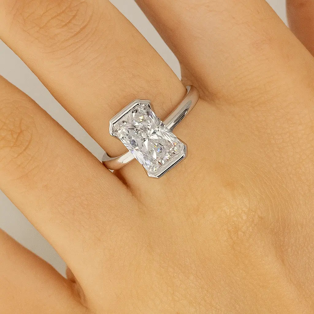 Radiant Half Bezel engagement ring