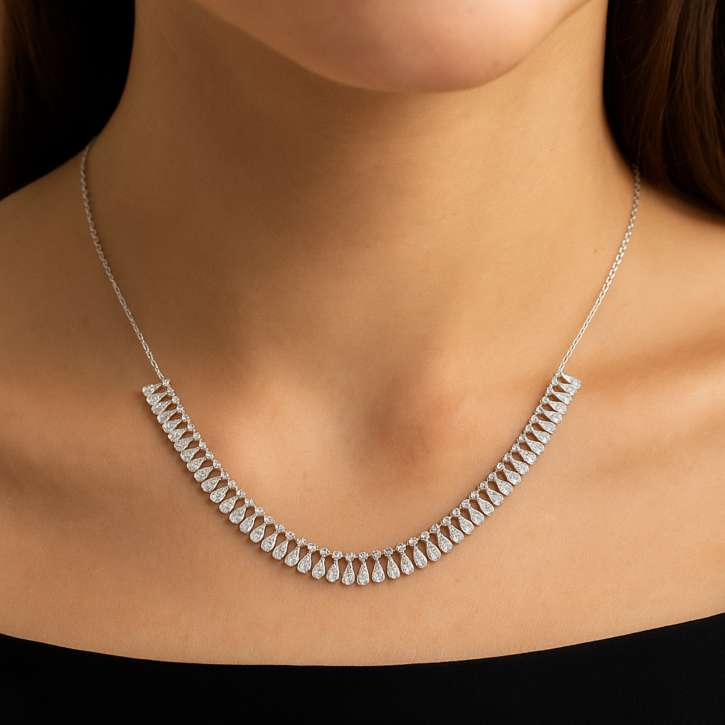 Pear and Round Diamond Necklace