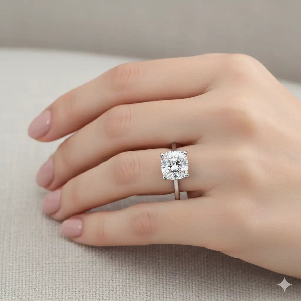 Cushion Solitaire Hidden halo Engagement Ring