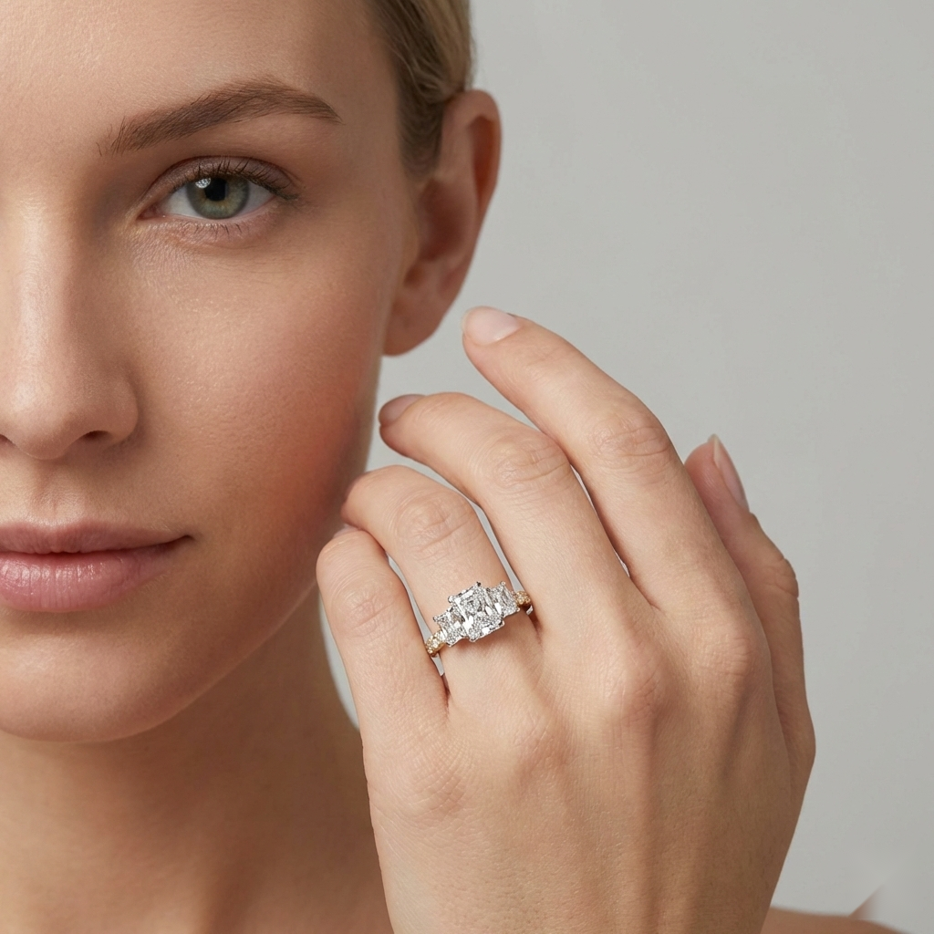 Radiant Three Stone Engagement Ring