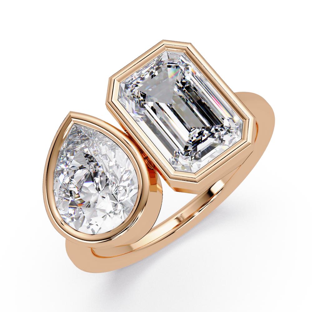 Emerald & Pear Bezel Set Toi Et Moi Engagement ring