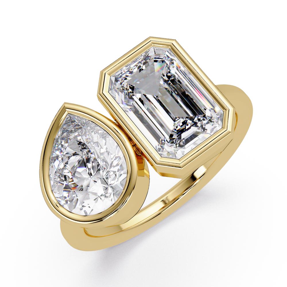Emerald & Pear Bezel Set Toi Et Moi Engagement ring