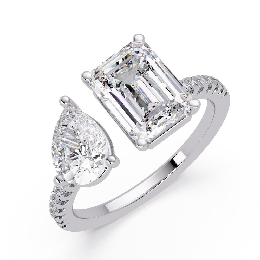 Emerald & Pear With Pave Toi Et Moi Engagement Ring