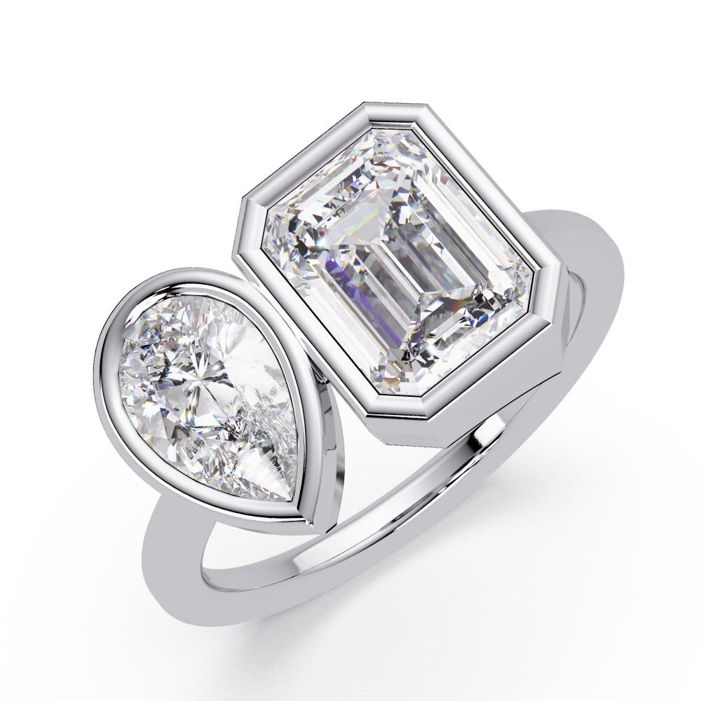 Pear & Emerald Bezel Toi Et Moi Engagement ring