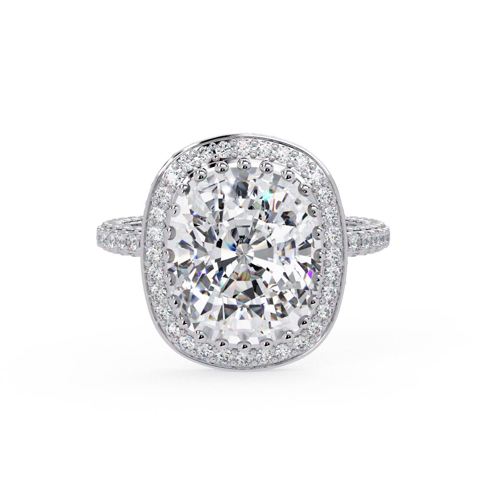 Elongated Cushion Halo With 3 side Micropave Shank Engagement ring
