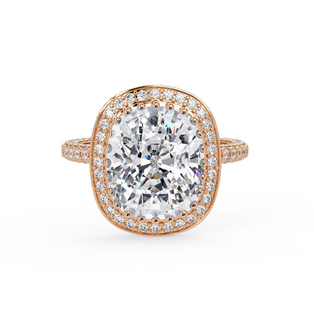 Elongated Cushion Halo With 3 side Micropave Shank Engagement ring